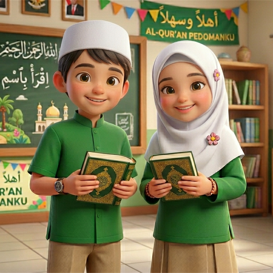 Siswa putra dan putri di ruang madrasah